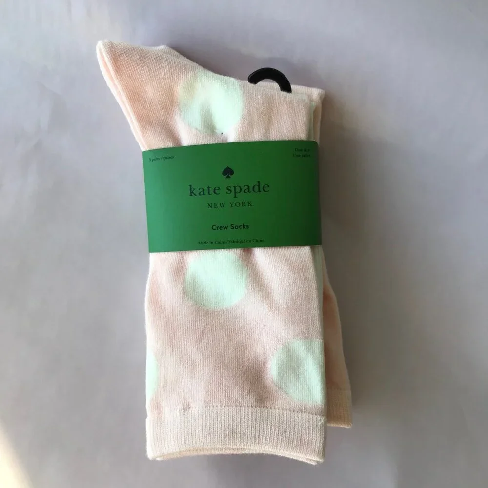Kate Spade New York Pink White  Crew Socks   3 Pairs